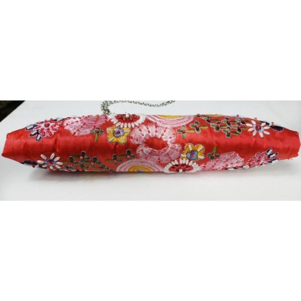 SOLD☆ Beaded Floral Boho Red Clutch Shoulder Bag - Picture 7 of 9